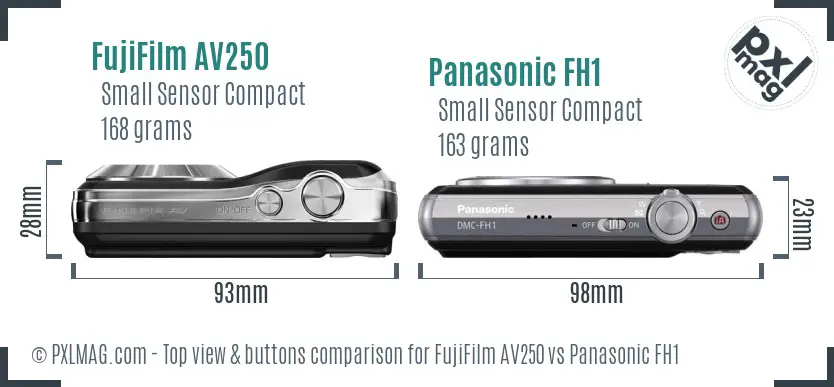 FujiFilm AV250 vs Panasonic FH1 top view buttons comparison