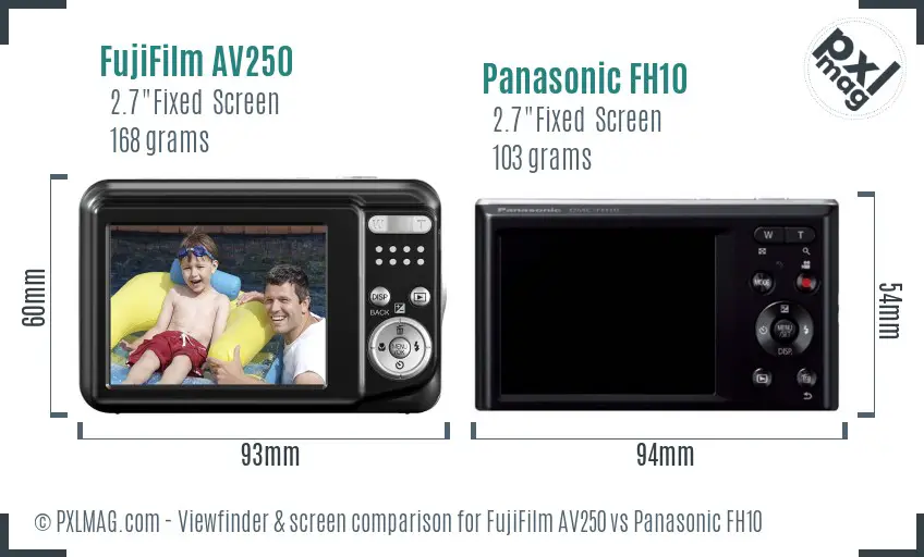 FujiFilm AV250 vs Panasonic FH10 Screen and Viewfinder comparison FujiFilm AV250 vs Panasonic FH10 Screen and Viewfinder comparison