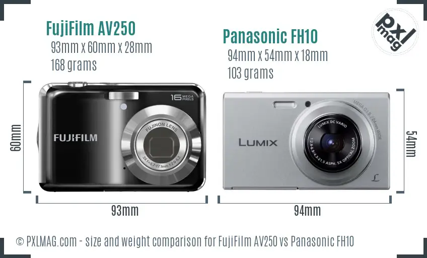 FujiFilm AV250 vs Panasonic FH10 size comparison FujiFilm AV250 vs Panasonic FH10 size comparison