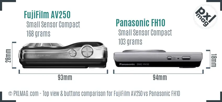 FujiFilm AV250 vs Panasonic FH10 top view buttons comparison FujiFilm AV250 vs Panasonic FH10 top view buttons comparison