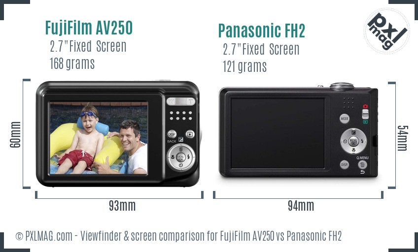 FujiFilm AV250 vs Panasonic FH2 Screen and Viewfinder comparison