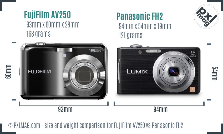 FujiFilm AV250 vs Panasonic FH2 size comparison