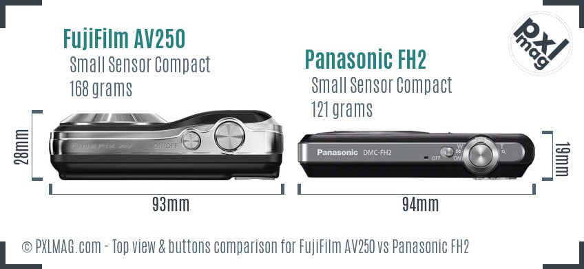 FujiFilm AV250 vs Panasonic FH2 top view buttons comparison