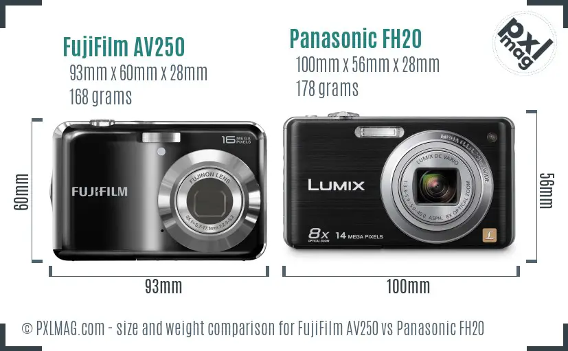 FujiFilm AV250 vs Panasonic FH20 size comparison FujiFilm AV250 vs Panasonic FH20 size comparison