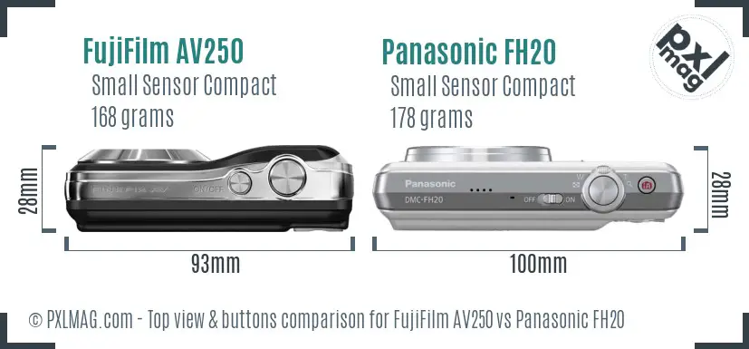 FujiFilm AV250 vs Panasonic FH20 top view buttons comparison FujiFilm AV250 vs Panasonic FH20 top view buttons comparison