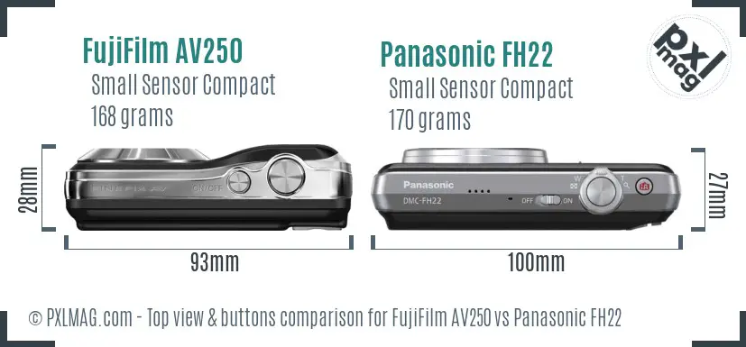 FujiFilm AV250 vs Panasonic FH22 top view buttons comparison FujiFilm AV250 vs Panasonic FH22 top view buttons comparison