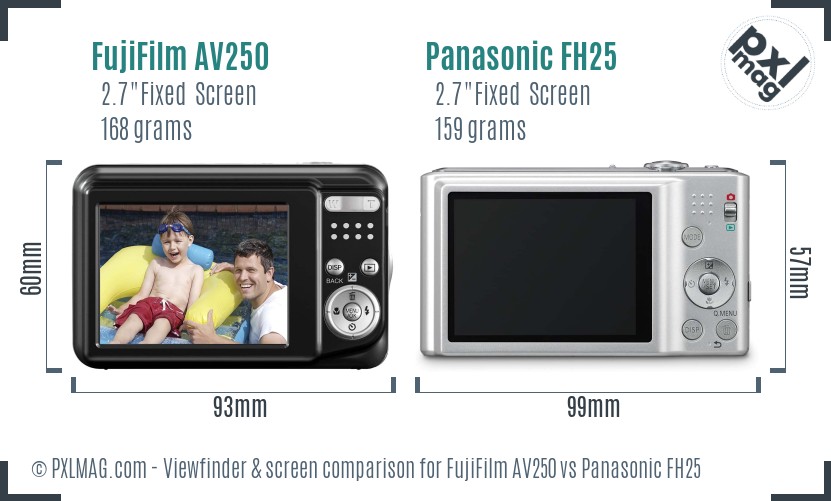 FujiFilm AV250 vs Panasonic FH25 Screen and Viewfinder comparison