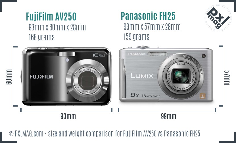 FujiFilm AV250 vs Panasonic FH25 size comparison