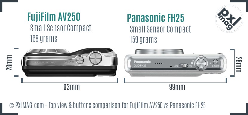 FujiFilm AV250 vs Panasonic FH25 top view buttons comparison