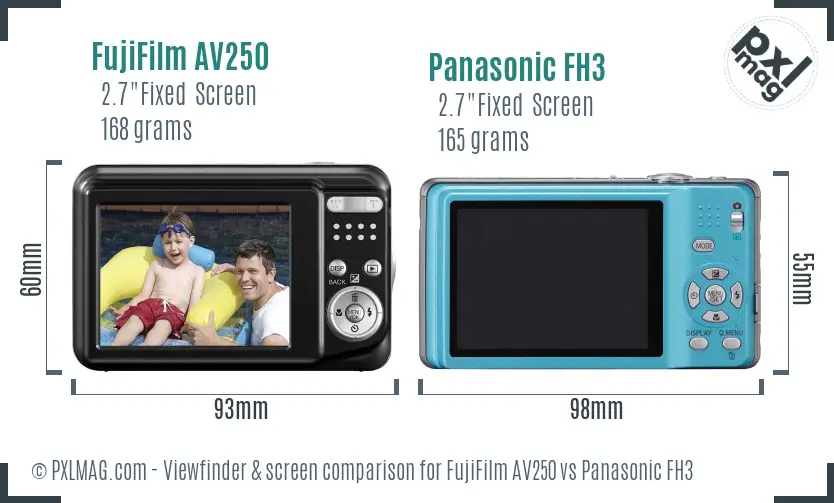 FujiFilm AV250 vs Panasonic FH3 Screen and Viewfinder comparison