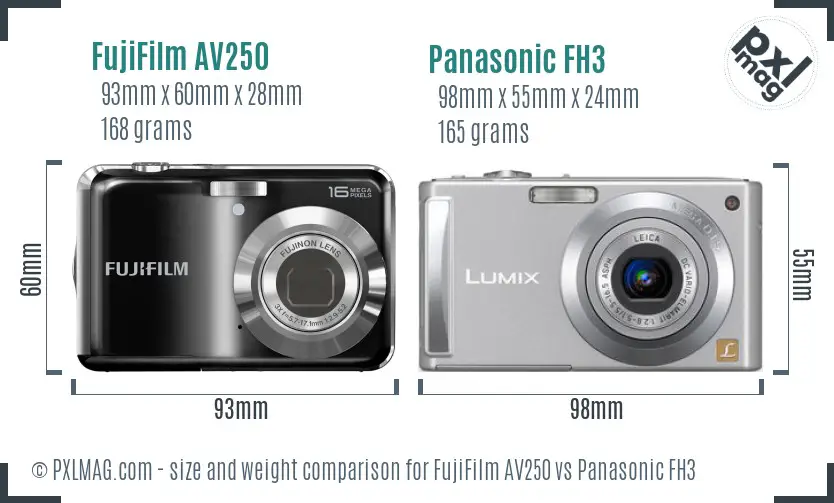 FujiFilm AV250 vs Panasonic FH3 size comparison