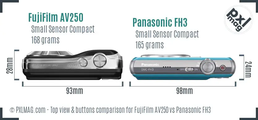 FujiFilm AV250 vs Panasonic FH3 top view buttons comparison