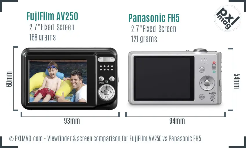 FujiFilm AV250 vs Panasonic FH5 Screen and Viewfinder comparison