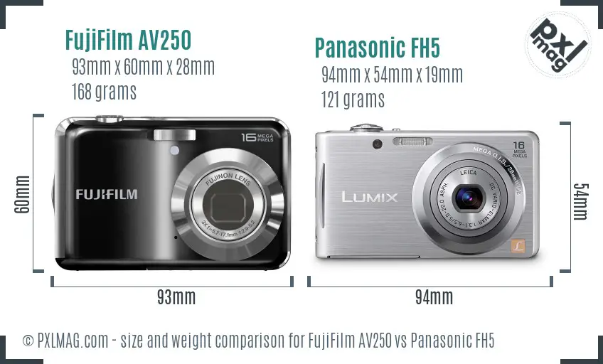 FujiFilm AV250 vs Panasonic FH5 size comparison