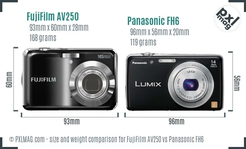 FujiFilm AV250 vs Panasonic FH6 size comparison