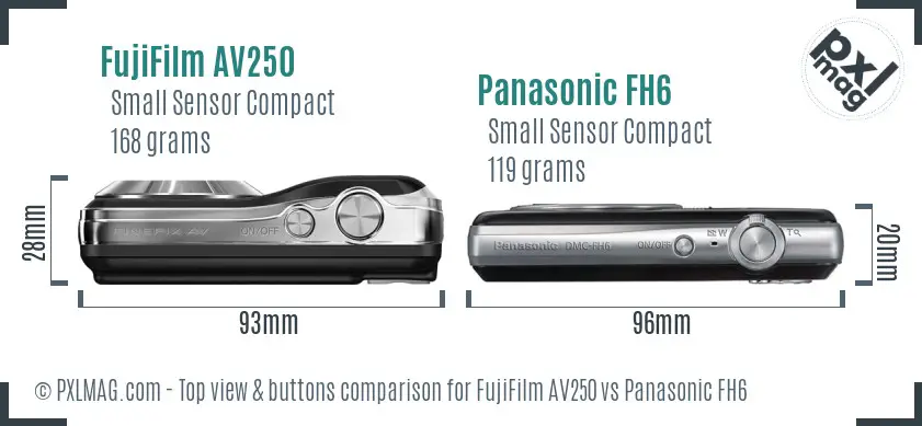 FujiFilm AV250 vs Panasonic FH6 top view buttons comparison