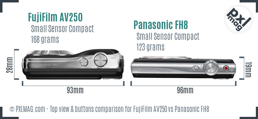 FujiFilm AV250 vs Panasonic FH8 top view buttons comparison