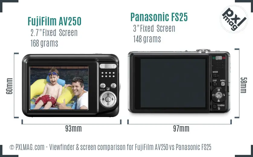 FujiFilm AV250 vs Panasonic FS25 Screen and Viewfinder comparison