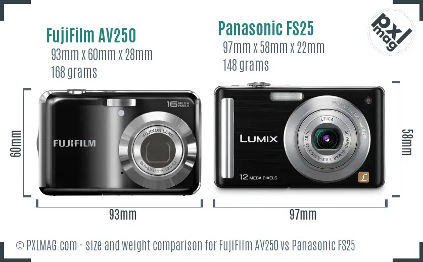FujiFilm AV250 vs Panasonic FS25 size comparison