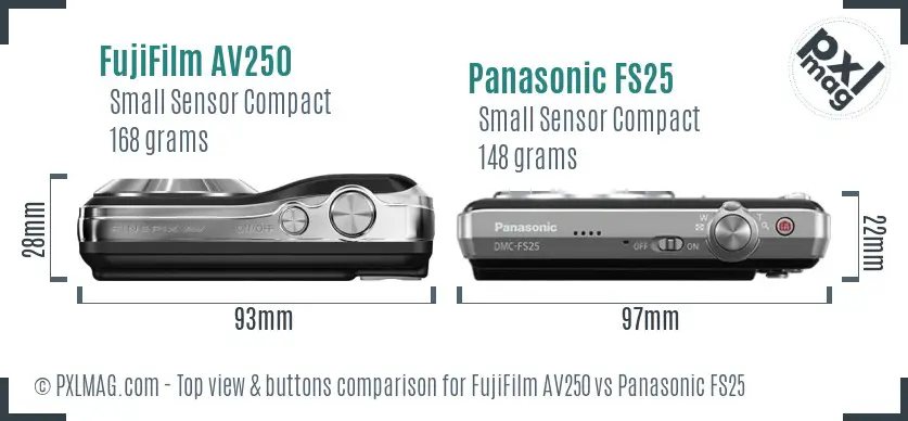 FujiFilm AV250 vs Panasonic FS25 top view buttons comparison