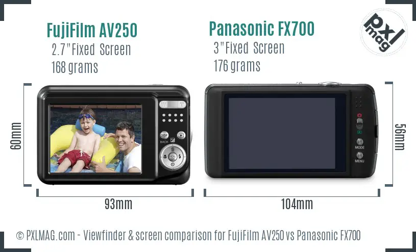 FujiFilm AV250 vs Panasonic FX700 Screen and Viewfinder comparison