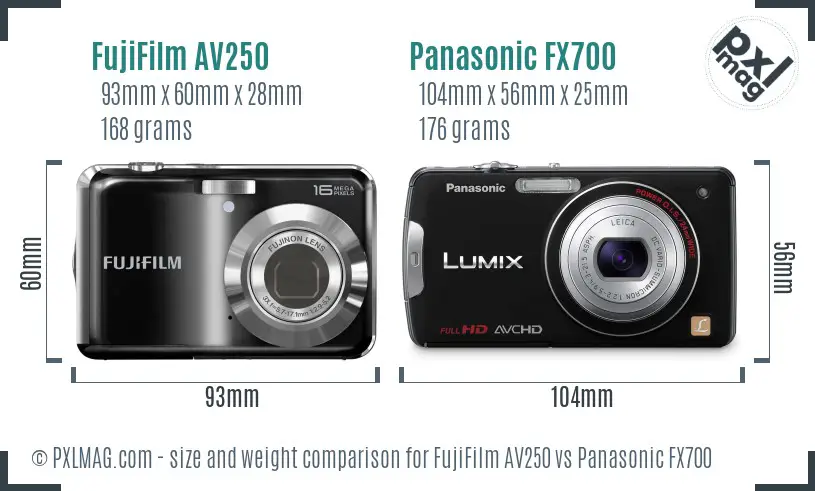 FujiFilm AV250 vs Panasonic FX700 size comparison