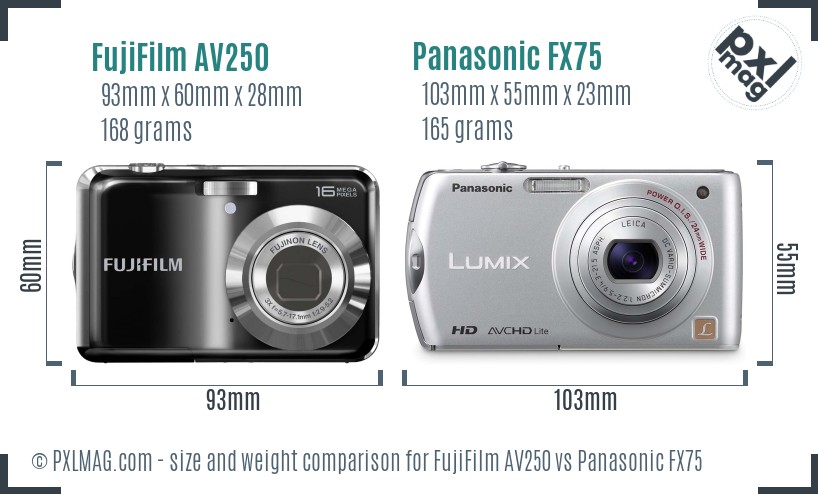 FujiFilm AV250 vs Panasonic FX75 size comparison FujiFilm AV250 vs Panasonic FX75 size comparison