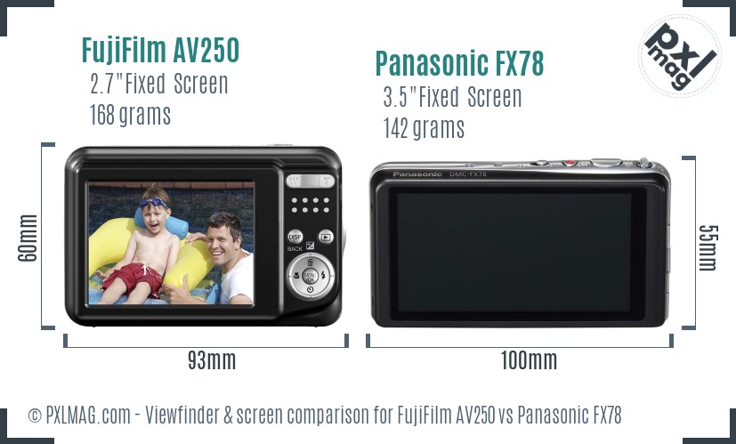 FujiFilm AV250 vs Panasonic FX78 Screen and Viewfinder comparison