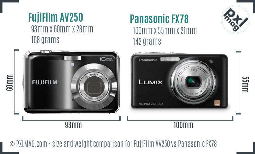 FujiFilm AV250 vs Panasonic FX78 size comparison