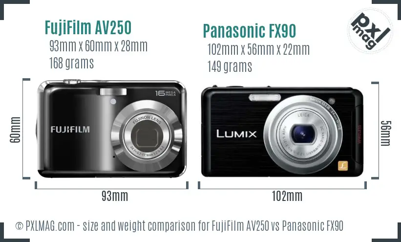 FujiFilm AV250 vs Panasonic FX90 size comparison