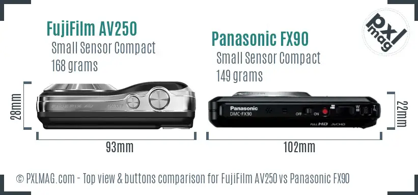 FujiFilm AV250 vs Panasonic FX90 top view buttons comparison