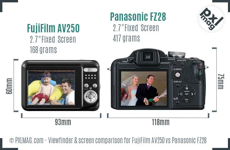 FujiFilm AV250 vs Panasonic FZ28 Screen and Viewfinder comparison