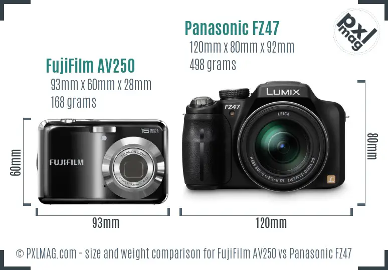 FujiFilm AV250 vs Panasonic FZ47 size comparison