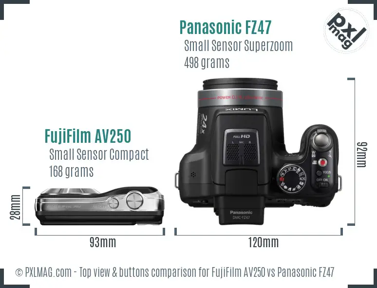 FujiFilm AV250 vs Panasonic FZ47 top view buttons comparison