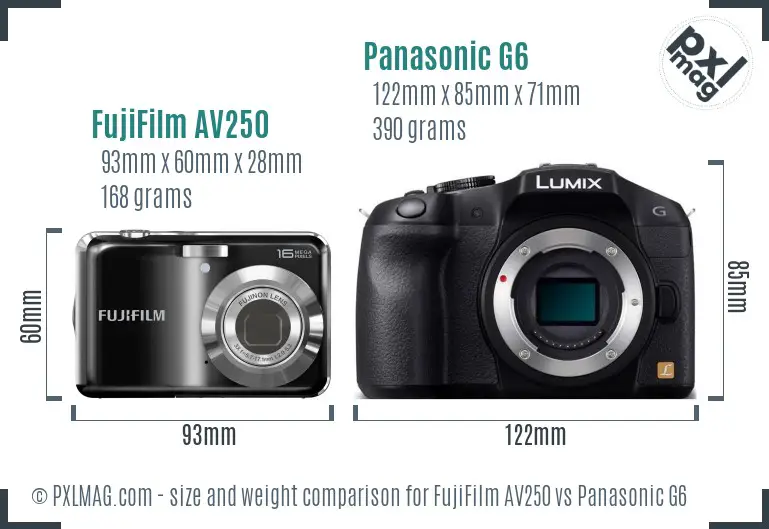 FujiFilm AV250 vs Panasonic G6 size comparison