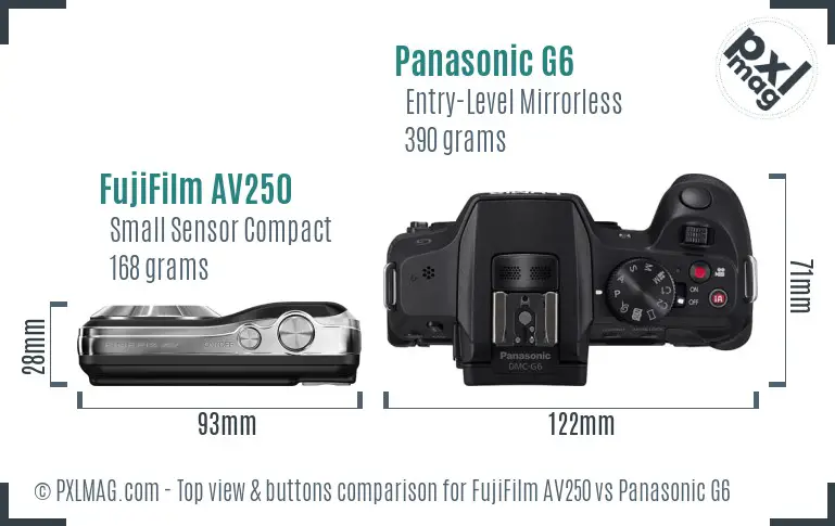 FujiFilm AV250 vs Panasonic G6 top view buttons comparison
