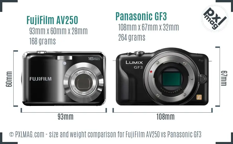 FujiFilm AV250 vs Panasonic GF3 size comparison