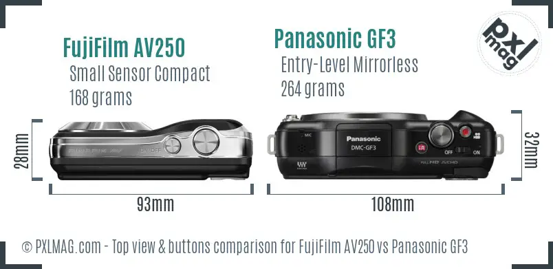 FujiFilm AV250 vs Panasonic GF3 top view buttons comparison