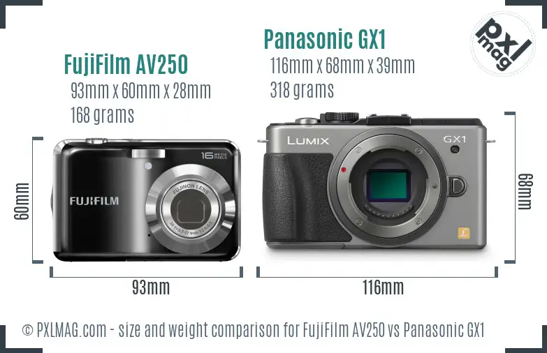 FujiFilm AV250 vs Panasonic GX1 size comparison