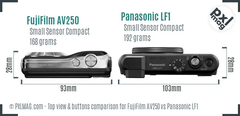 FujiFilm AV250 vs Panasonic LF1 top view buttons comparison