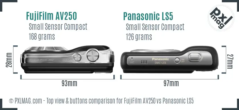 FujiFilm AV250 vs Panasonic LS5 top view buttons comparison