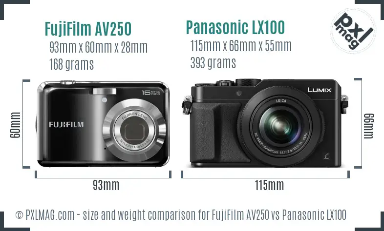 FujiFilm AV250 vs Panasonic LX100 size comparison