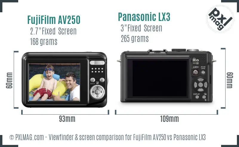 FujiFilm AV250 vs Panasonic LX3 Screen and Viewfinder comparison