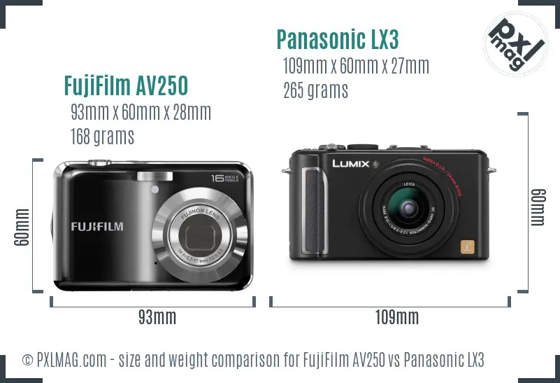 FujiFilm AV250 vs Panasonic LX3 size comparison