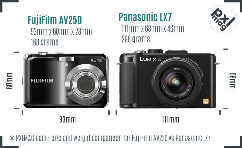 FujiFilm AV250 vs Panasonic LX7 size comparison