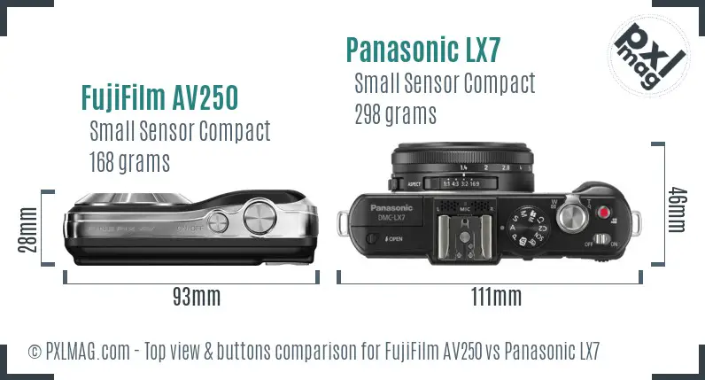 FujiFilm AV250 vs Panasonic LX7 top view buttons comparison