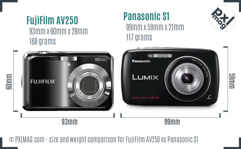 FujiFilm AV250 vs Panasonic S1 size comparison