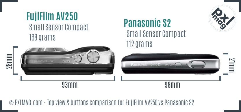 FujiFilm AV250 vs Panasonic S2 top view buttons comparison