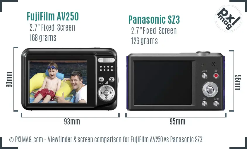 FujiFilm AV250 vs Panasonic SZ3 Screen and Viewfinder comparison FujiFilm AV250 vs Panasonic SZ3 Screen and Viewfinder comparison