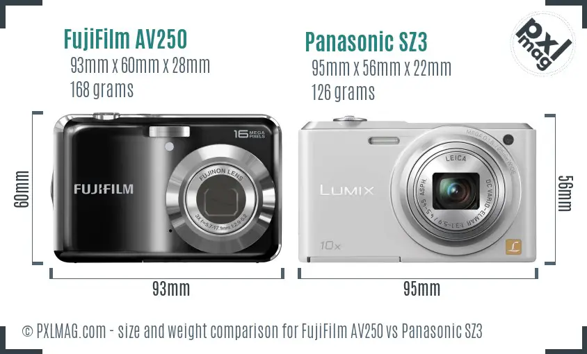 FujiFilm AV250 vs Panasonic SZ3 size comparison FujiFilm AV250 vs Panasonic SZ3 size comparison